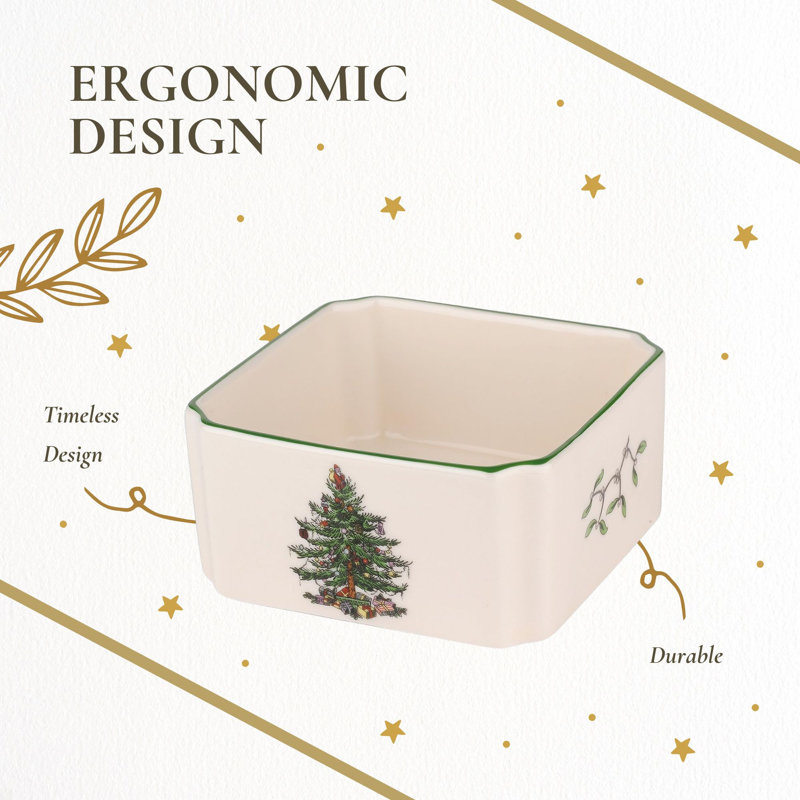 Spode Christmas Tree Sugar Packet Holder - 3.9" Bowl for Tea, Coffee Bar & Dining Table - Fine Earthenware Holiday Organizer - Festive Christmas Serveware & Table Décor, Kitchen Accessory