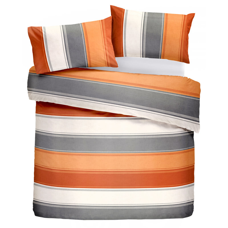 Polyester Striped Duvet Cover Set with Pillowcases, Spice, Double Duvet Cover