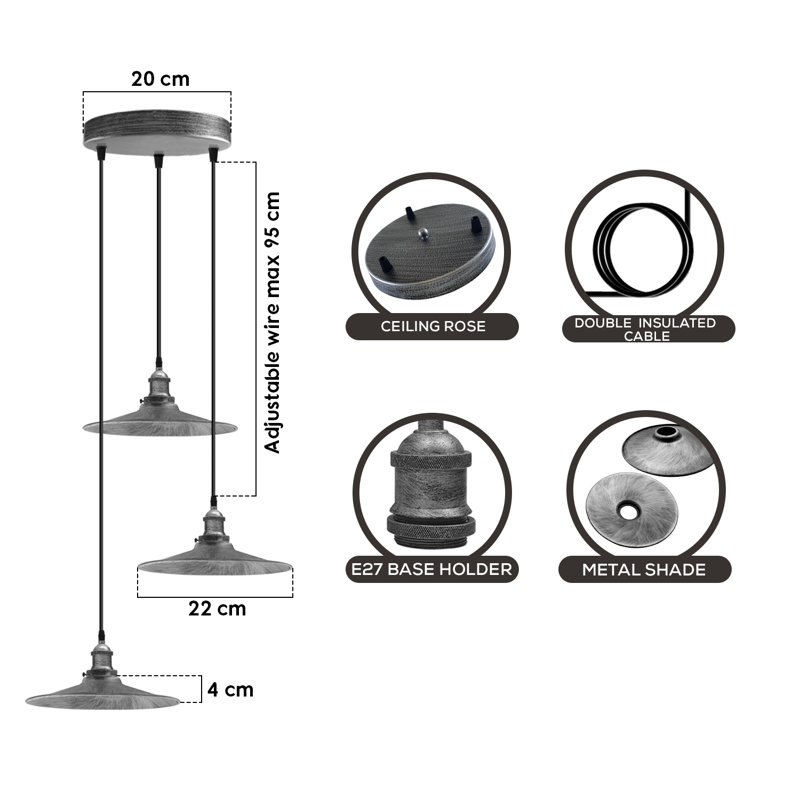 Frohlinger 3 - Light Brushed Silver Cluster Pendant, Yes