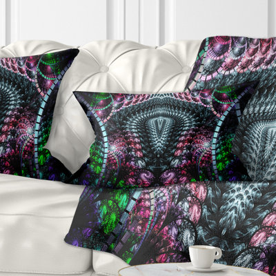 Strange Fractal Design on Black - Abstract Printed Pillow