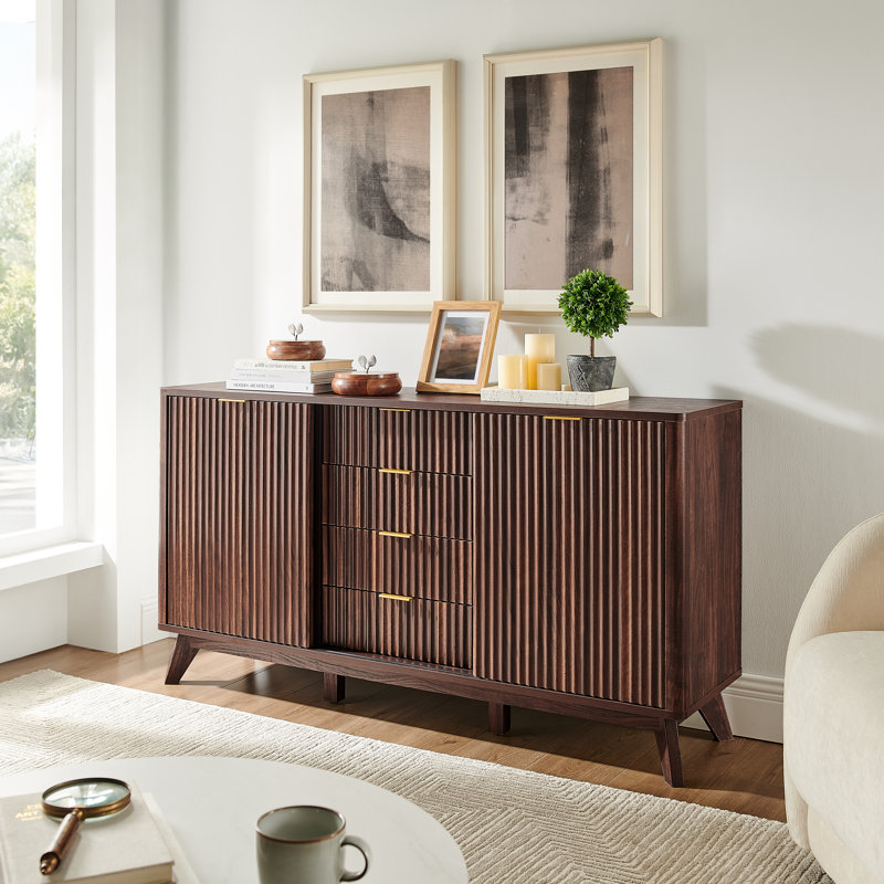 Modern 4-drawer Wooden Chest Of Drawers, Storage Cabinet Dresser With Metal Handles, Wide Bedroom Organizer, Dark Walnut