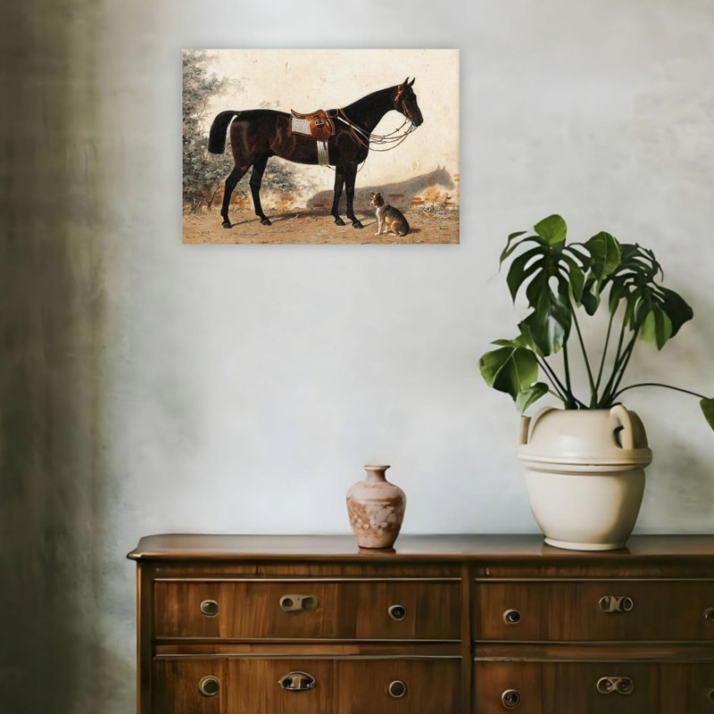Black Horse with Dog Unframed Canvas Wall Art  24" X 20"