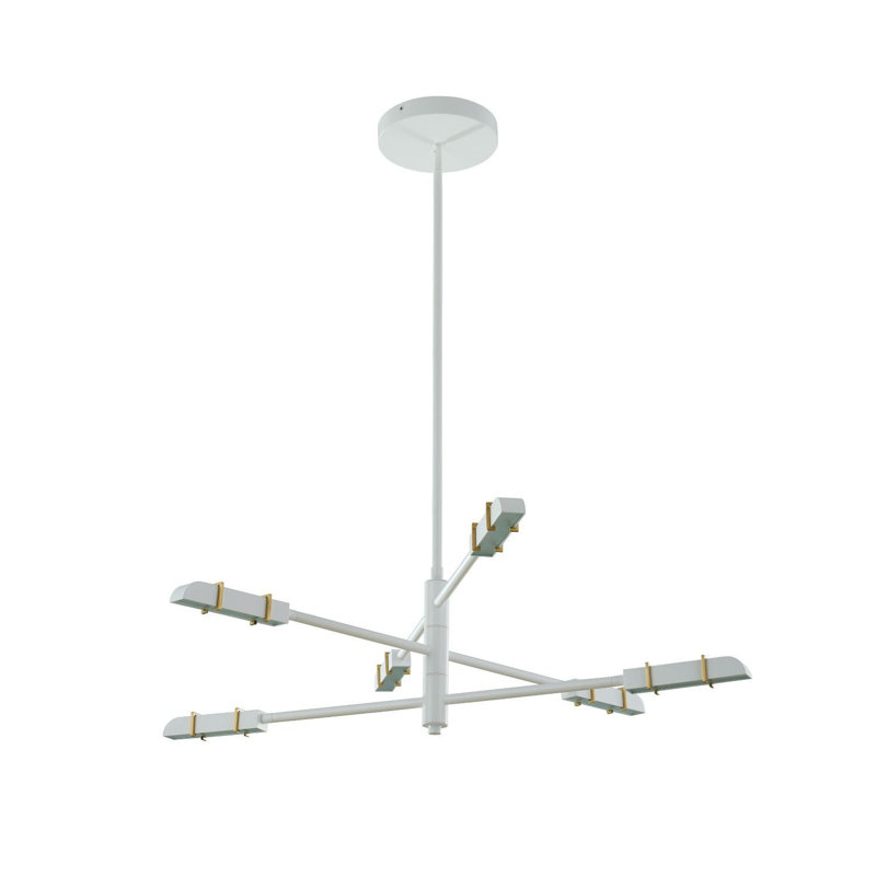 Lustre Concorde en laiton satiné et blanc mat 6 LT Kalco