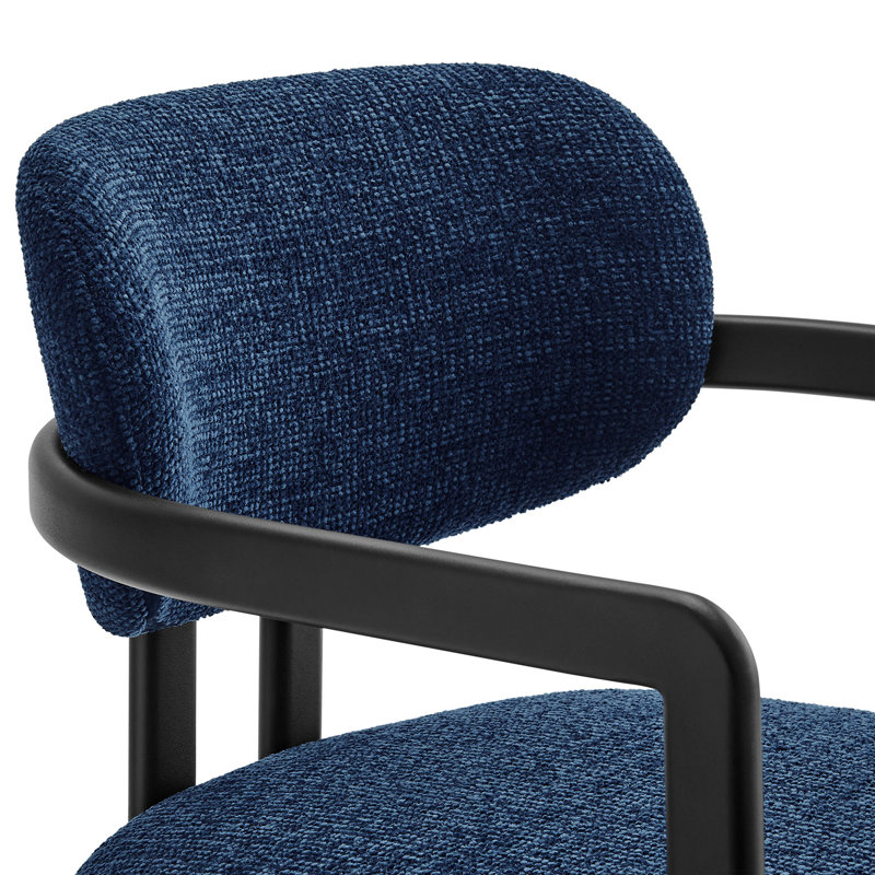 Elio Barrel Fabric And Metal Dining Chair, Navy