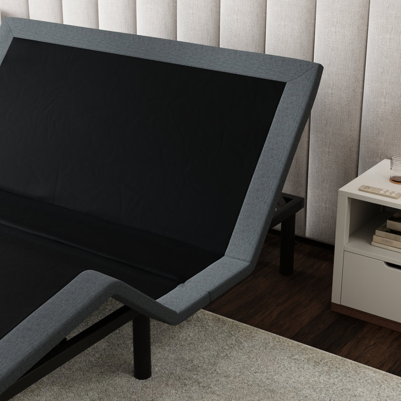 Os4 Black And Grey Split Top Queen Adjustable Bed Base With Head Foot Position Adjustment Function, Zero Gravity One - Touch Back To Flat Feature, Extra Strength Frame Reinforcement Structure,