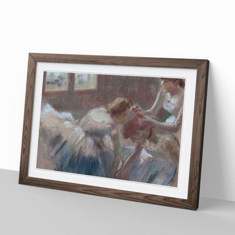 Three Ballet Ballerina Dancers Preparing by Edgar Degas - Picture Frame Painting, Walnut, 48cm H x 65cm W x 2cm D