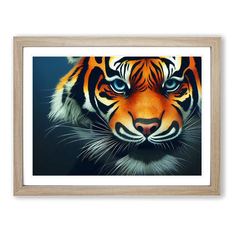 Fierce Tiger - Single Picture Frame Print, 25cm H x 34cm W x 2cm D, Oak