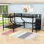 Lit superposé simple et simple au-dessus d'un lit double avec ports USB, armoire, bureau et tablettes