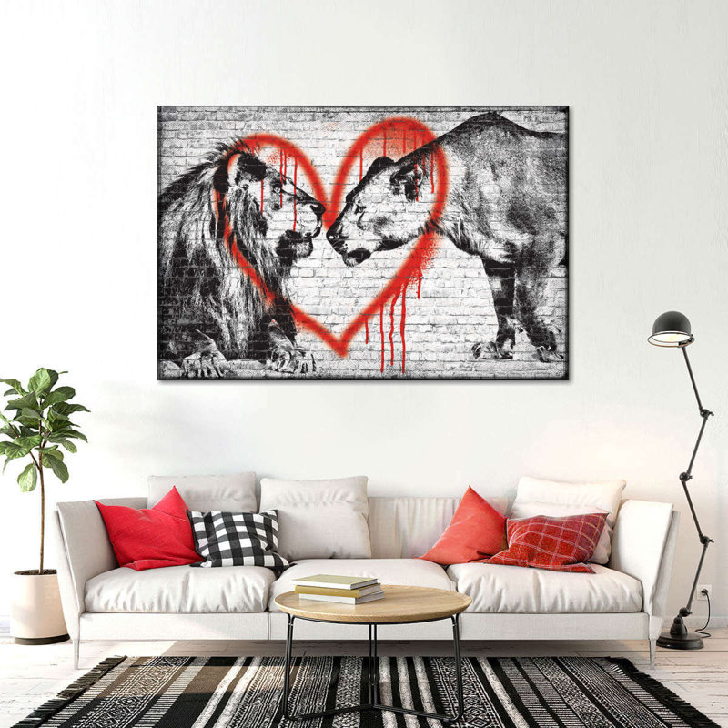 Lion romantique sur toile, H 8 po x l 12 po x P 1 po
