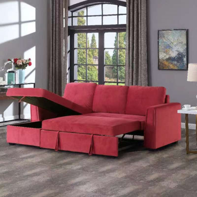 Canapé-lit et chaise longue réversible en velours de 91 po avec rangement Blatnice