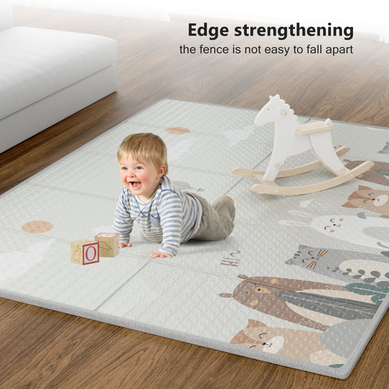 tapis de jeu pour bébé, grand tapis de jeu pliable et réversible 59 po x 71 po, tapis en mousse imperméable de 0,4 po d'épaisseur