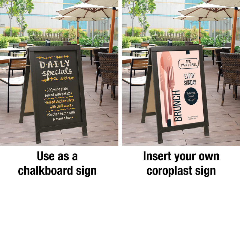 Excello Global Products 24" x 36" Chalkboard Coroplast Combo A-Frame, Black
