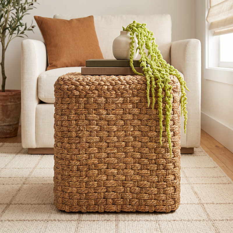Wilder Upholstered Jute Ottoman