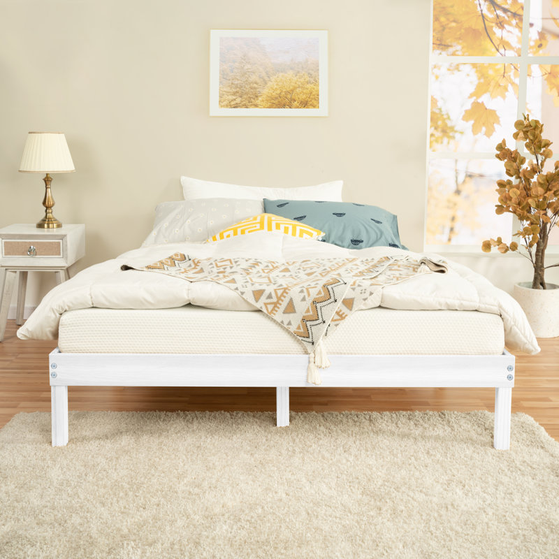Lit plateforme en bois massif de 14 po Kailianna, Simple TG, Blanc
