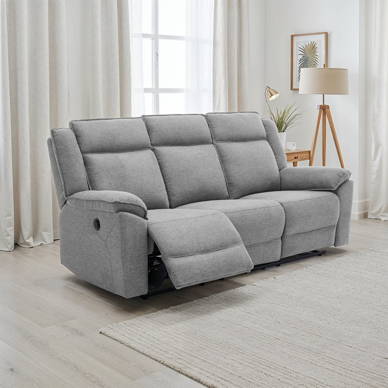Beola Linen Electric Reclining Sofa, Grey, 3