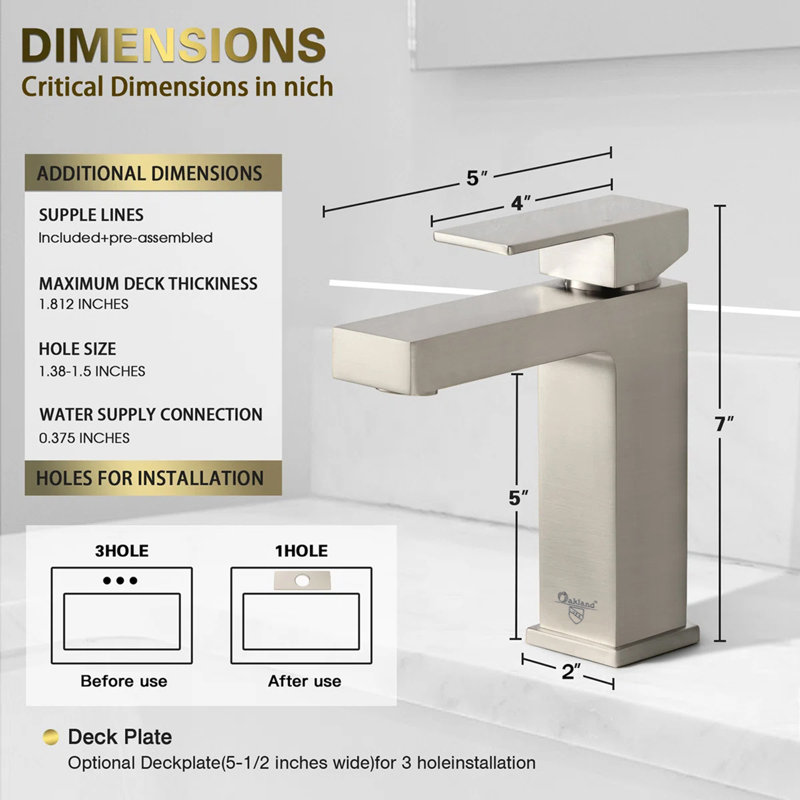 Robinet de salle de bains monotrou avec ensemble de drainage, Nickel brossé
