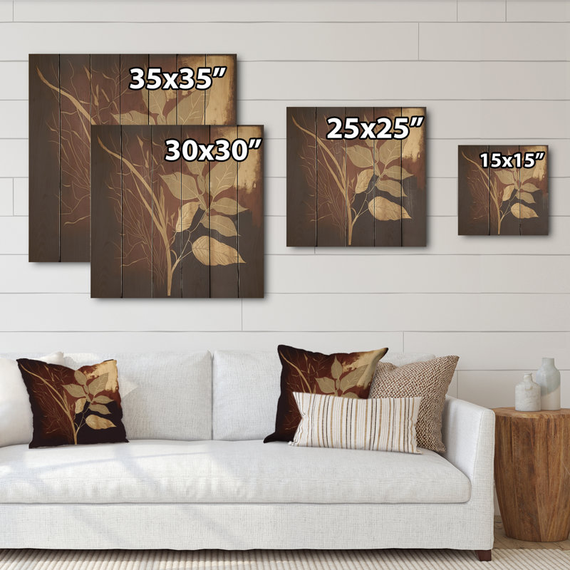 Terra Cotta chocolat feuilles III - paysage forêt bois Art mural - bois de pin naturel, L 36 po x H 36 po