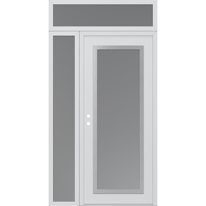Panneau d'entrée en acier argenté blanc / blanc avec porte latérale avant et traverse, Droite, L 49,25 po x H 95,69 po, Givré