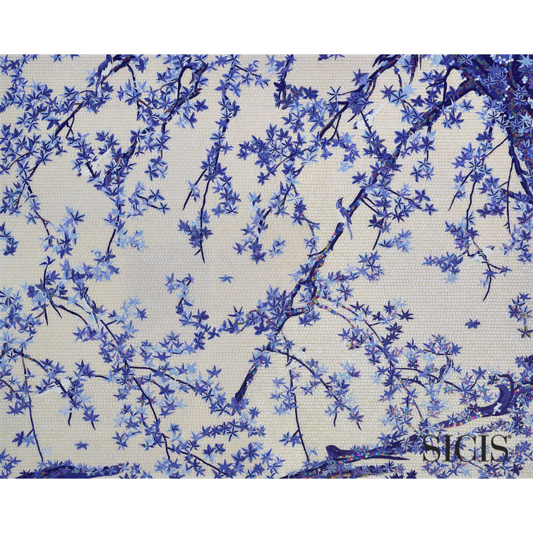 Maple Tree And Small Birds Blue Panel