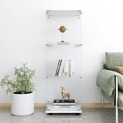 Vitrine à 3 tablettes en verre - Plancher blanc pour le bureau, la chambre à coucher et le salon