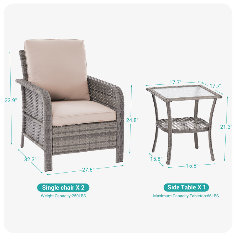 Ensemble de meubles d'extérieur 3 pièces, chaise en rotin avec table, Sable