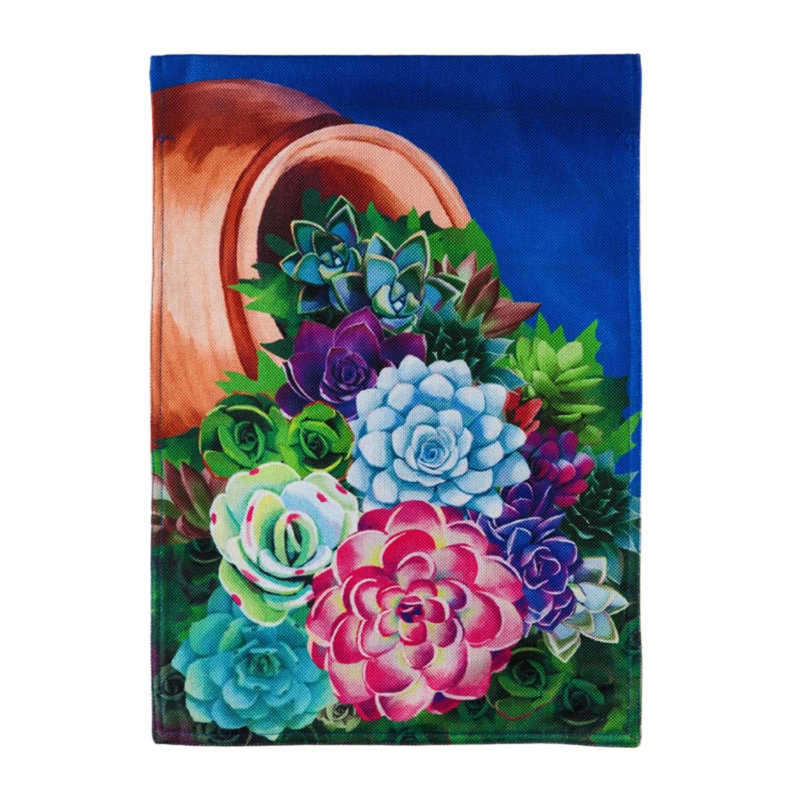 Drapeau de jardin en toile de jute 19 x 12 po Cascading Succulents