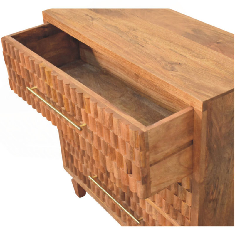 Commode Arno en bois massif - Teck, brun, 3 tiroirs, Teck