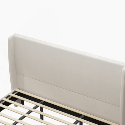 High Headboard Upholstered Bed, Queen Size Bed Frame, 12-Slat Support, Easy To Assemble, Beige, Chenille Cloth, No Box Spring Needed