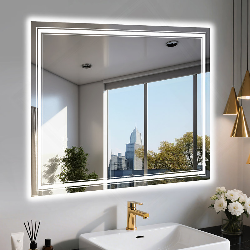 Miroir de salle de bain à DEL sans cadre 40 po x 32 po, miroir intelligent, 32 po x 40 po