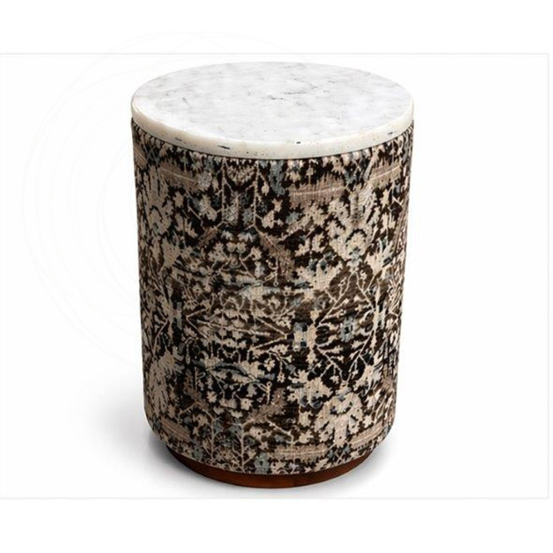 Repose-pieds en marbre avec structure en bois d'acacia et tissu botanique