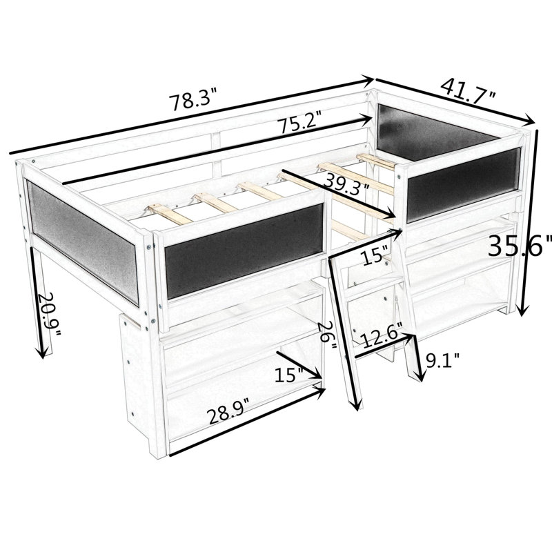 Lit simple mezzanine bas, Blanc