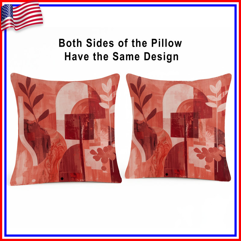 Coussins décoratifs abstraits à formes botaniques rouges, 20 po x 20 po