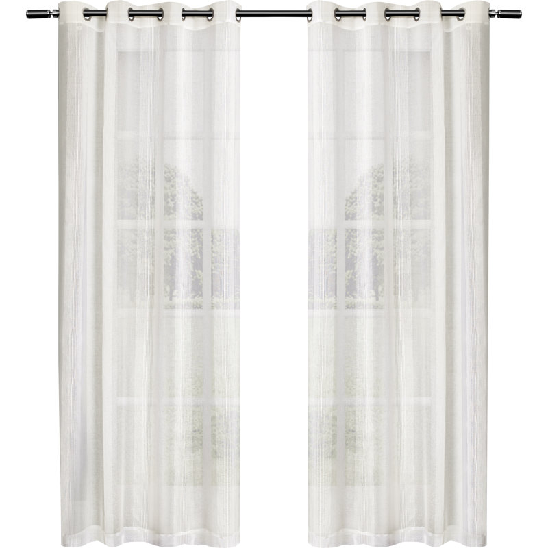 Gabbie 2-Piece Polyester Sheer Grommet Curtain Pair, Off White, 50" W x 96" L