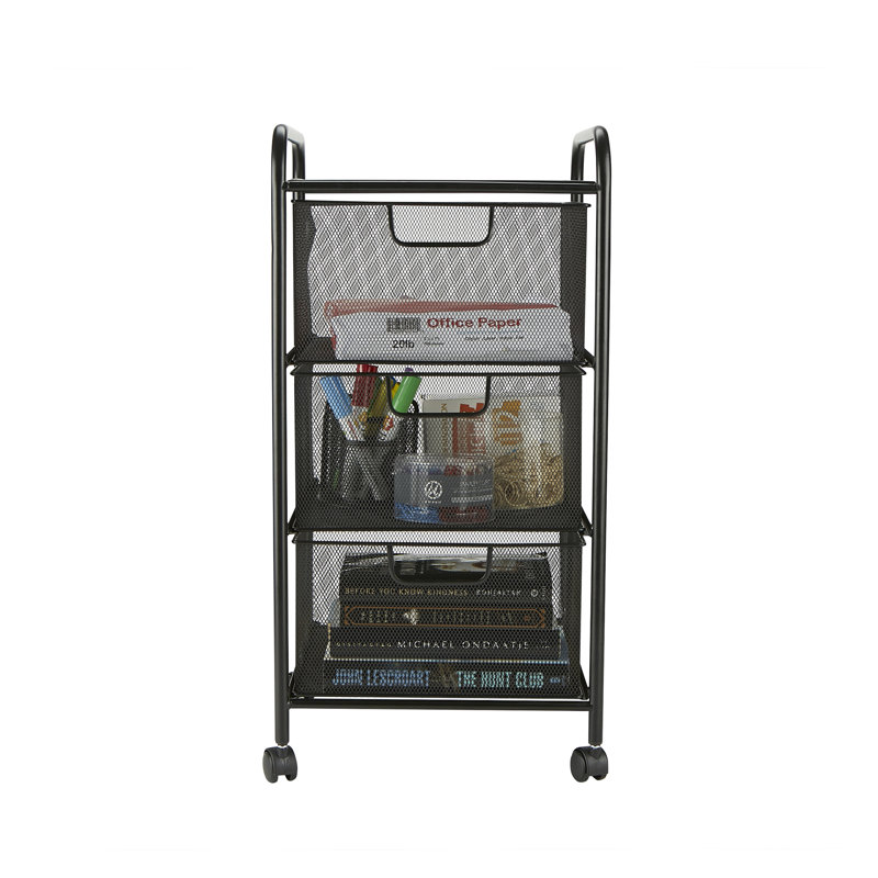 Mind Reader Rolling Storage Cart, Removable Drawers, Desk and Bathroom Organizer, Metal Mesh, 12.75"L x 13.25"W x 25"H
