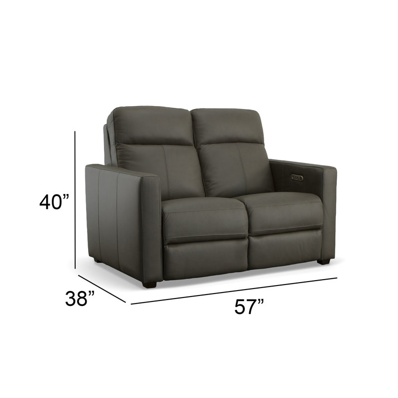 Broadway Leather Power Reclining Loveseat with Power Headrests, Shale Leather Match