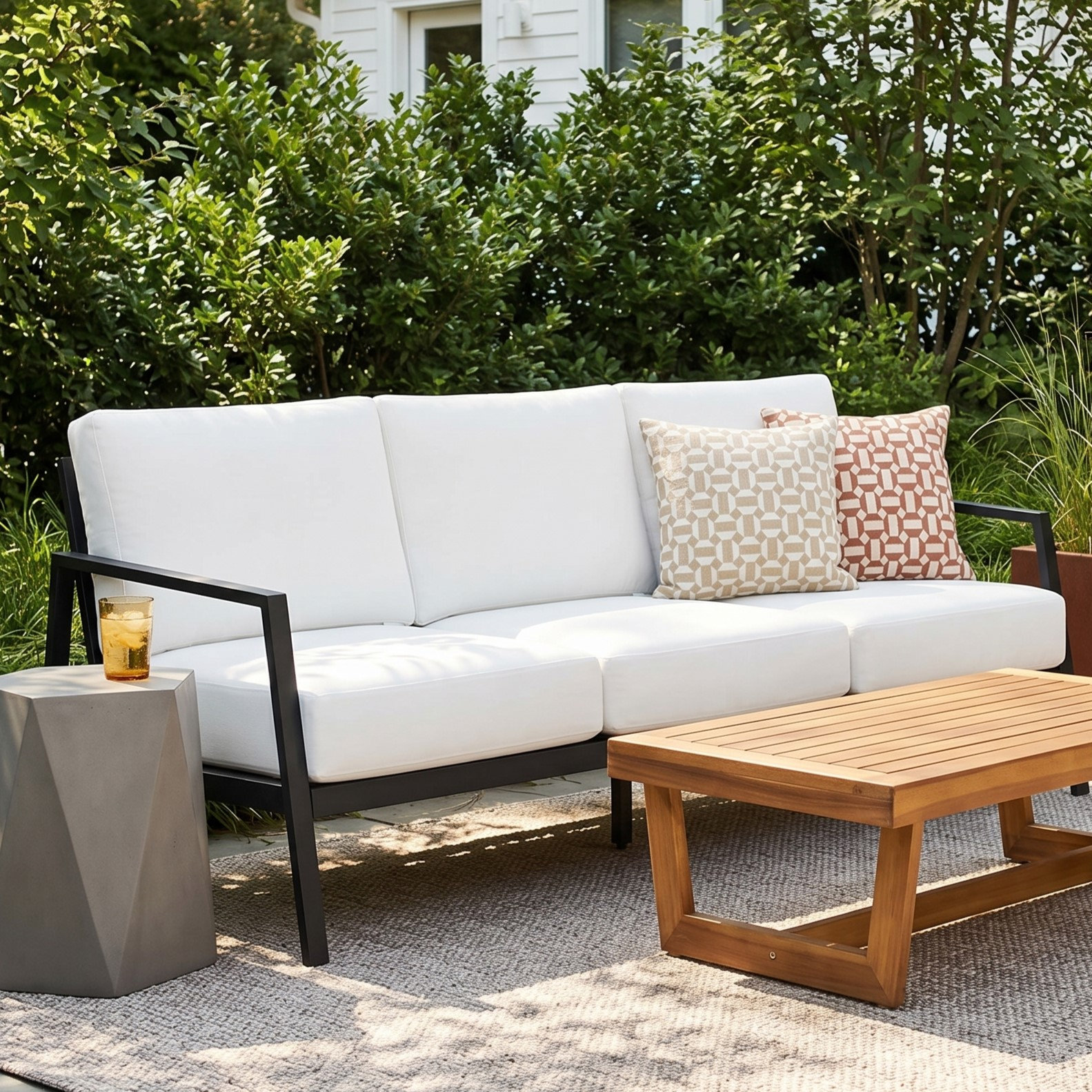 Armando 75" Sunbrella® Patio Sofa, White Sunbrella®, Black