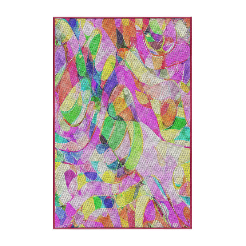 Tapis motif rose/vert/jaune, Rectangle 5 pi x 7 pi