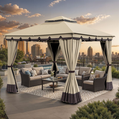 Outdoor 10 Ft. W x 10 Ft. D Soft Roof Gazebos Metal Patio Gazebo