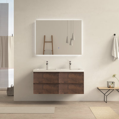 Ensemble de meuble-lavabo mural 48 po avec plateau en pierre de 48 po et 4 tiroirs
