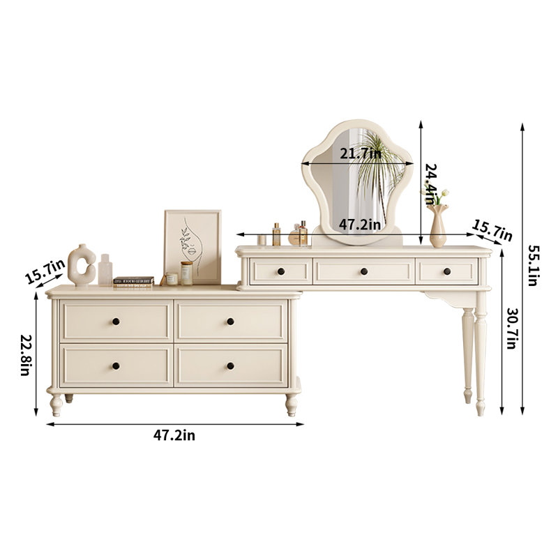 Meuble-lavabo extensible ivoire en bois massif