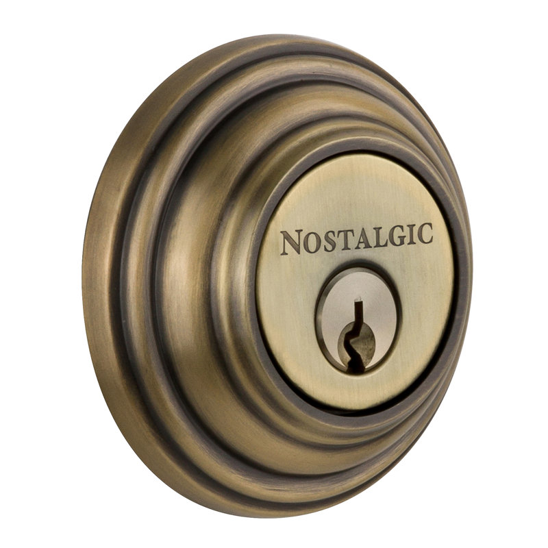 Nostalgic Warehouse Classic Rosette Double Cylinder Deadbolt, Antique Brass