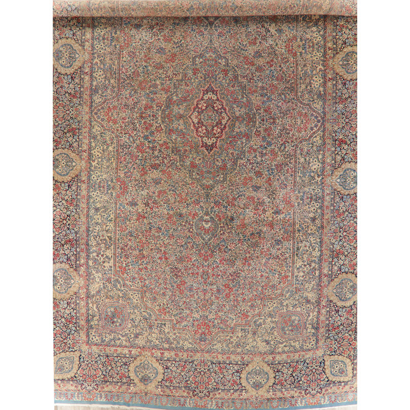 Tapis de la zone en laine rouge/ivoire 15 pi 6 po x 26 pi 6 po one-of-kind à la main noué la des années 1920 kerman Coad