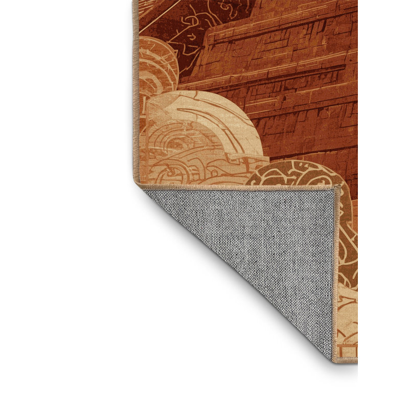 Machine Washable Paizlei Chichen Itza Global Inspired Oriental Rug in Brown – LightBrown Binding, 5x8