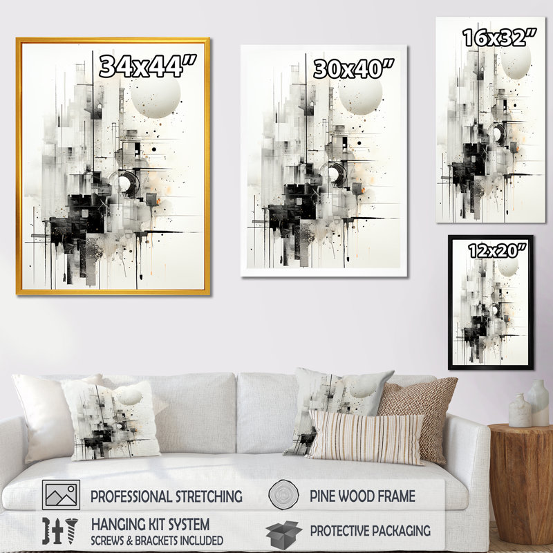 Monochrome Mirage Lansdcape 4 - Abstract Landscape Wall Art, Wrapped Canvas, 32" H x 24" W