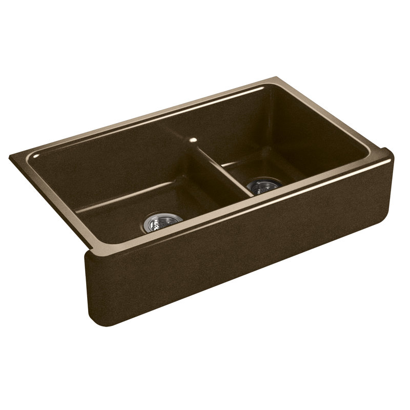 Whitehaven 36" L x 22" W Double Basin Farmhouse Kitchen Sink, Black 'n Tan