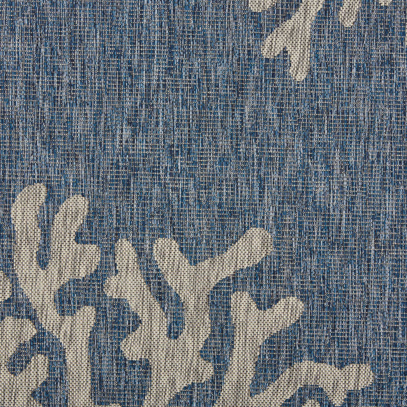 Christiane Navy/Gray Floral Coastal Reef Indoor/Outdoor Area Rug, Rectangle 7'9" x 9'5"