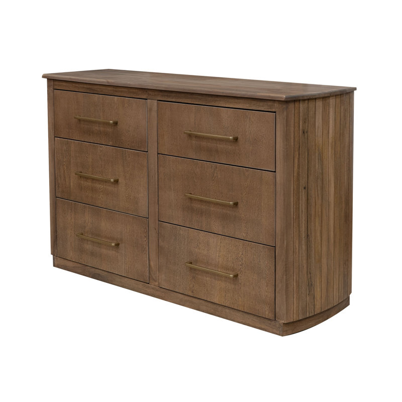 Commode Okai, 6 tiroirs, poignées en métal, bois massif brun campagne