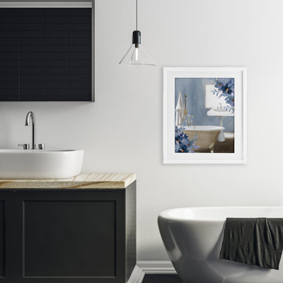 «Bathroom Blues», impression florale encadrée sous verre, design par Kim Allen