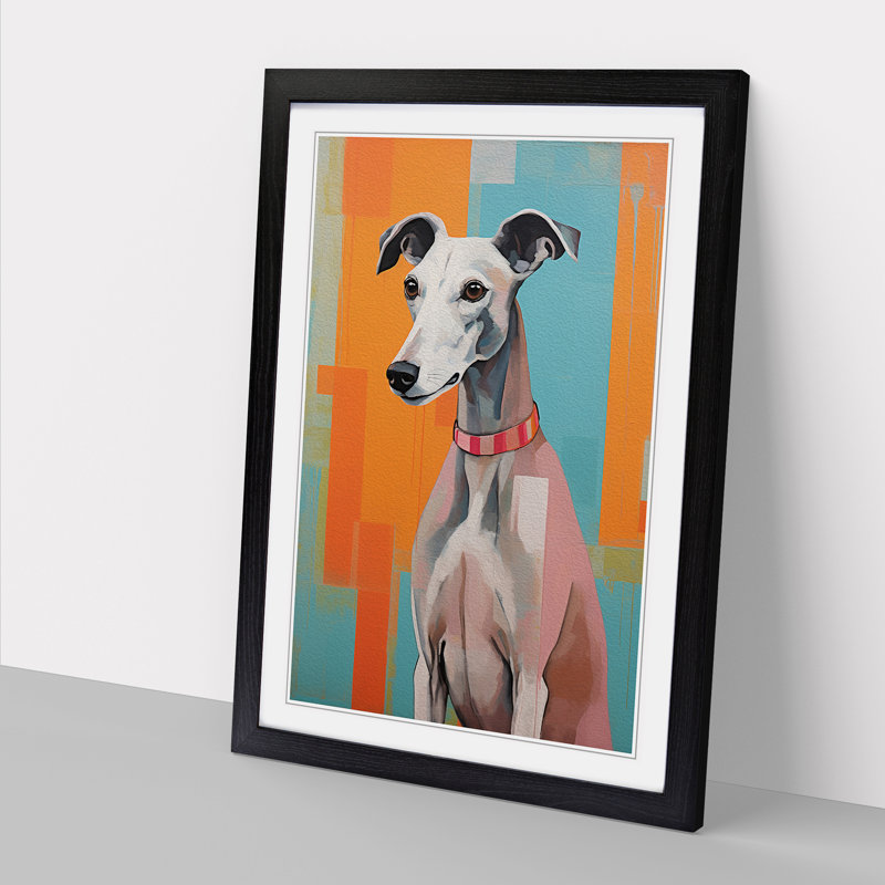 Whippet Colour Field No.3 - Framed Print, 46cm H x 34cm W x 2cm D, Black
