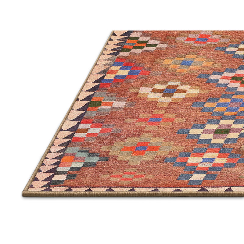 Tapis contemporain orange / jaune, Rectangle 2 pi x 4 pi